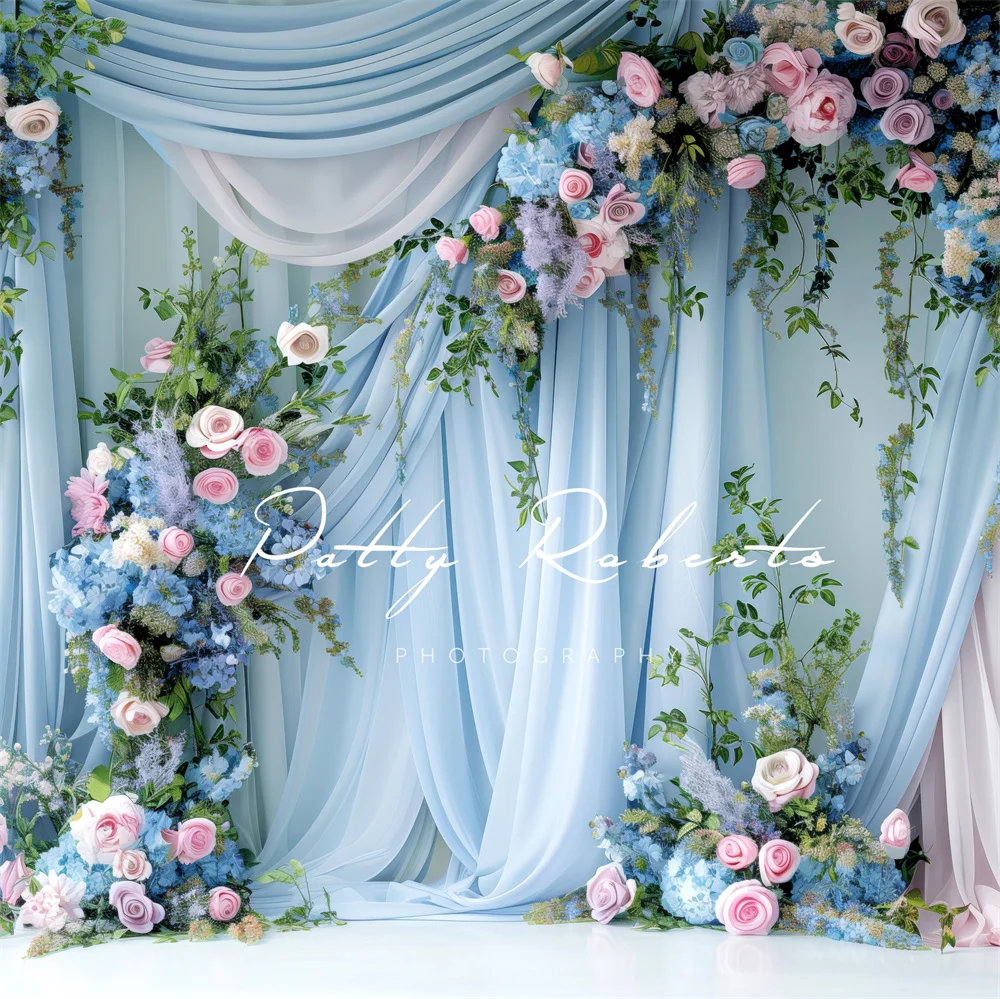 Kate Spring Blue Floral Curtain Wedding Backdrop Designed by Patty Robert - Image 5
