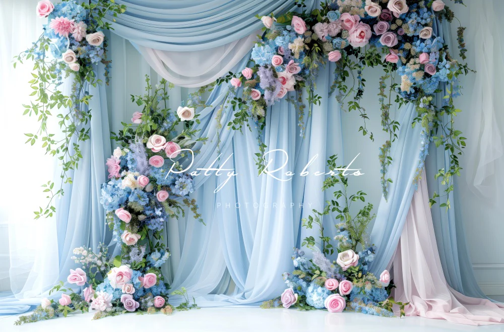 Kate Spring Blue Floral Curtain Wedding Backdrop Designed by Patty Robert - Image 7
