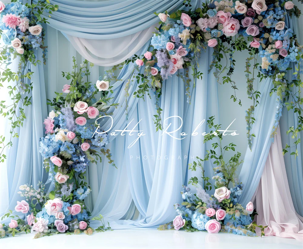 Kate Spring Blue Floral Curtain Wedding Backdrop Designed by Patty Robert - Image 8