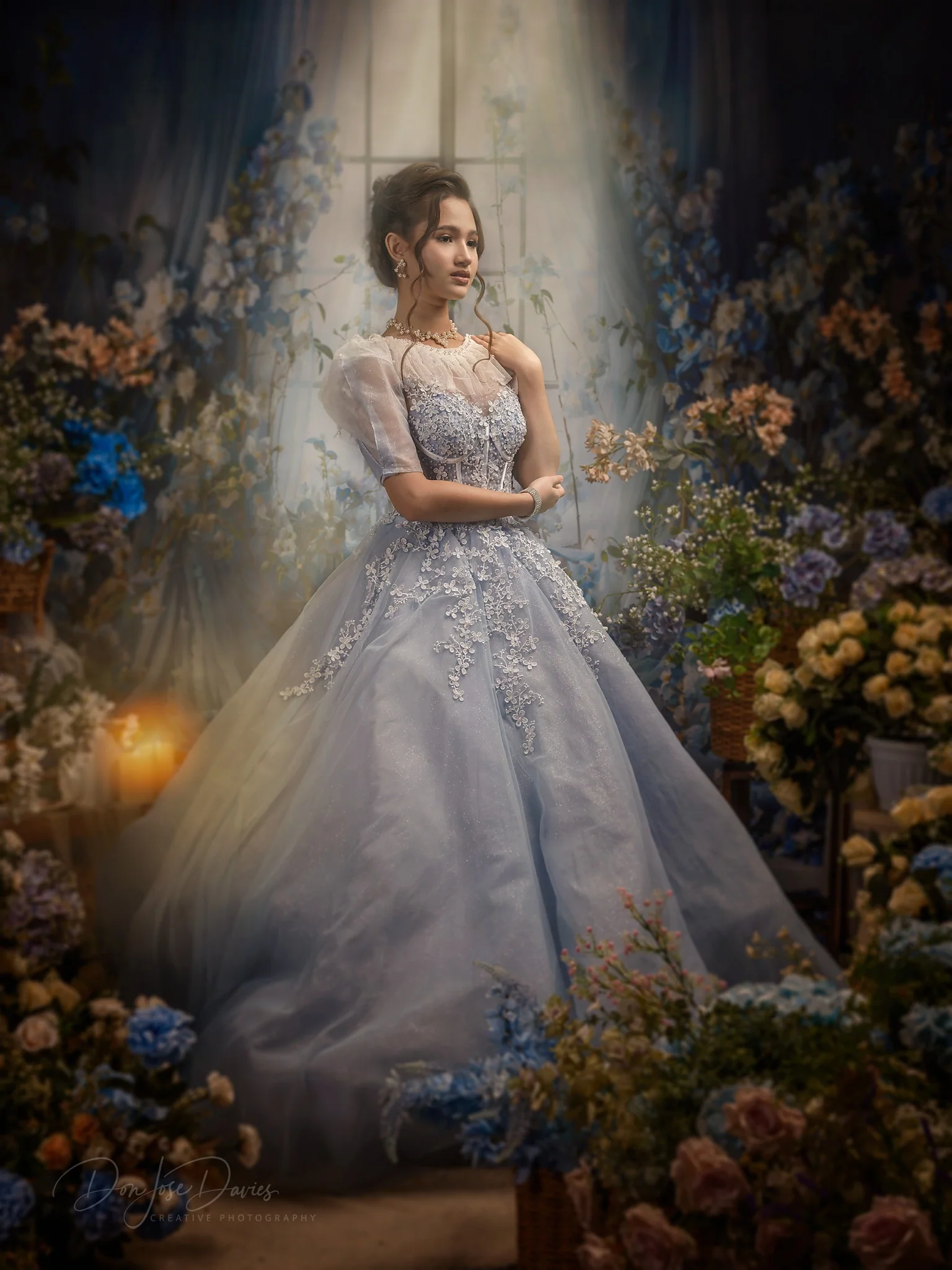 Kate Spring Blue Flower Curtain Window Room Backdrop Designed by Emetselch - Image 3