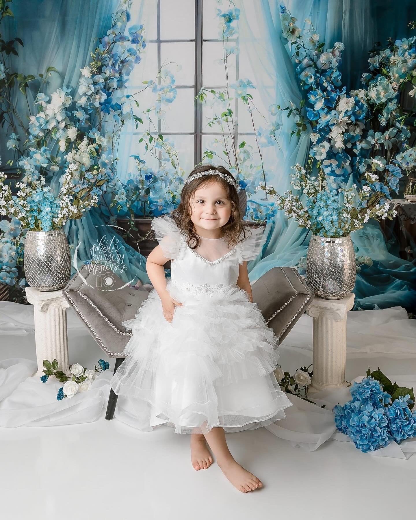 Kate Spring Blue Flower Curtain Window Room Backdrop Designed by Emetselch - Image 4