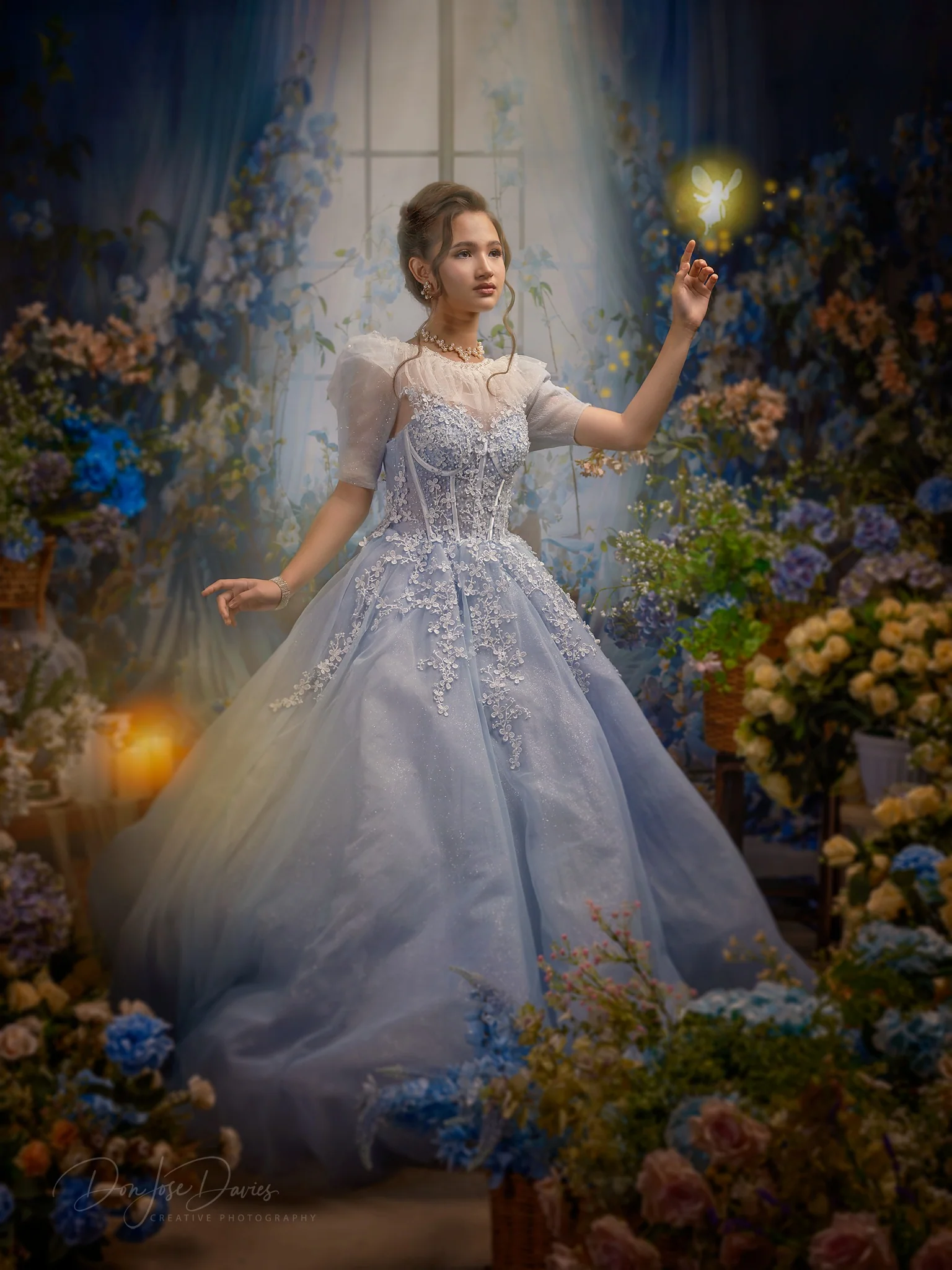 Kate Spring Blue Flower Curtain Window Room Backdrop Designed by Emetselch - Image 5