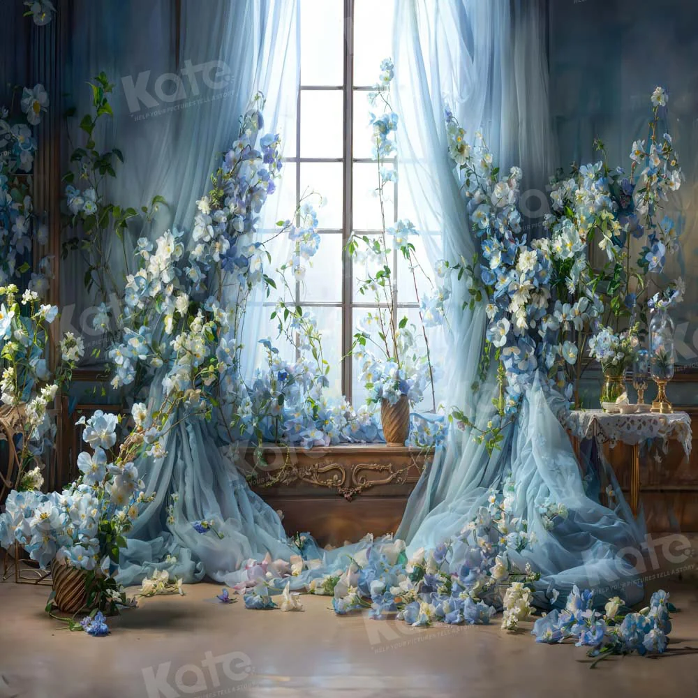 Kate Spring Blue Flower Curtain Window Room Backdrop Designed by Emetselch - Image 8