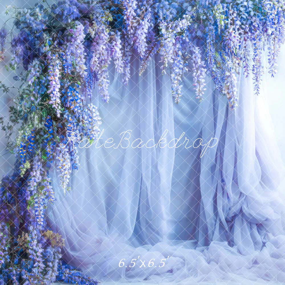 Kate Spring Blue Flowers Curtain Backdrop Designed by Emetselch - Image 2