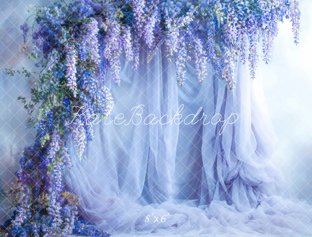 Kate Spring Blue Flowers Curtain Backdrop Designed by Emetselch - Image 3