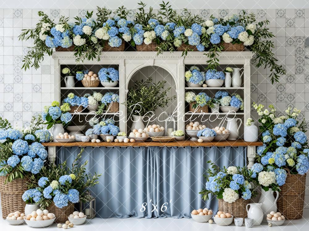Kate Spring Blue Hydrangea Eggs Shelf Backdrop Designed by Patty Robert - Image 3
