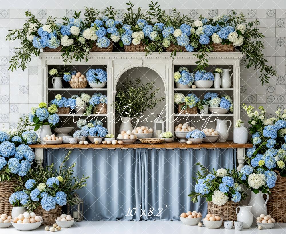 Kate Spring Blue Hydrangea Eggs Shelf Backdrop Designed by Patty Robert - Image 6