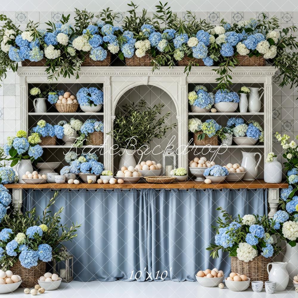 Kate Spring Blue Hydrangea Eggs Shelf Backdrop Designed by Patty Robert - Image 7