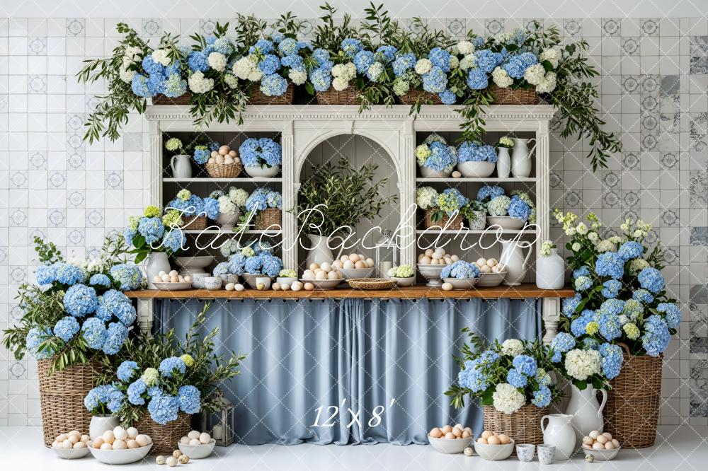 Kate Spring Blue Hydrangea Eggs Shelf Backdrop Designed by Patty Robert - Image 8