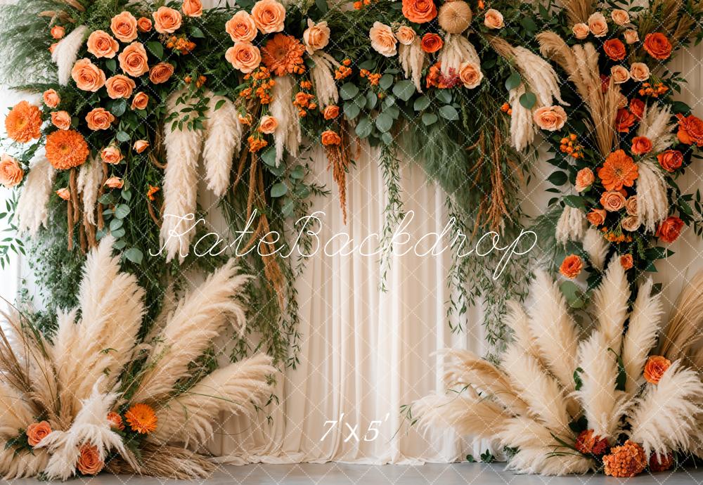 Kate Spring Boho Floral White Curtain Backdrop Designed by Emetselch - Image 2