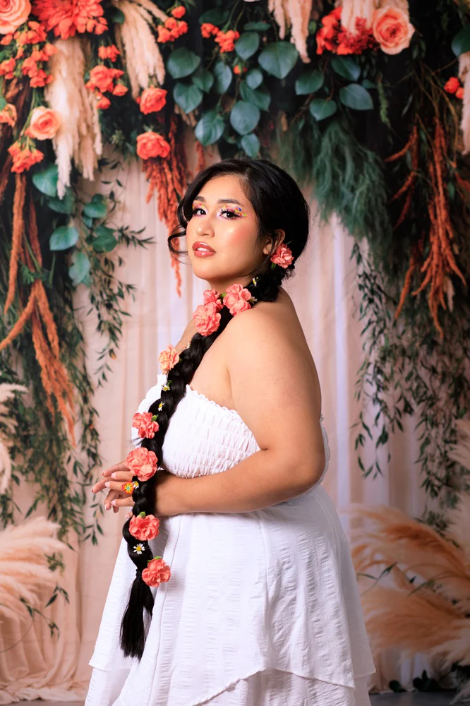 Kate Spring Boho Floral White Curtain Backdrop Designed by Emetselch - Image 3