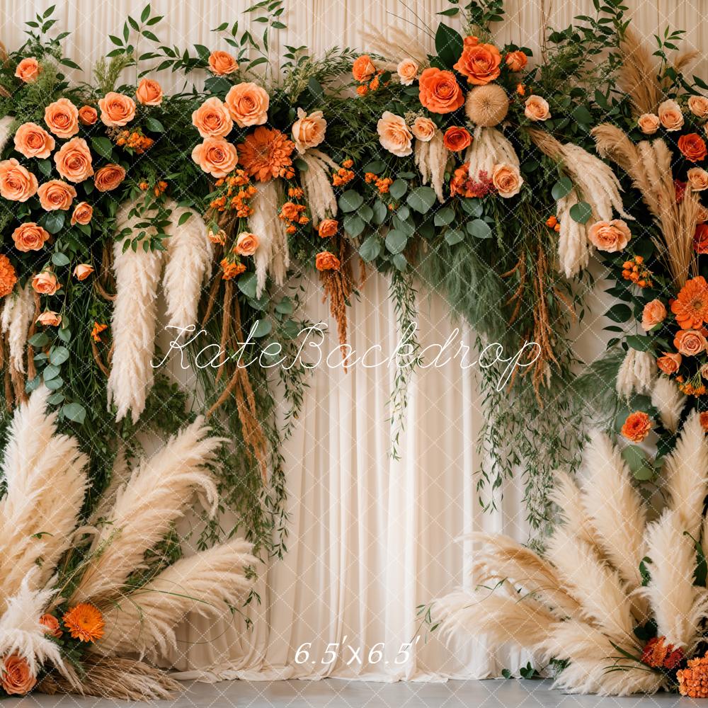 Kate Spring Boho Floral White Curtain Backdrop Designed by Emetselch - Image 4