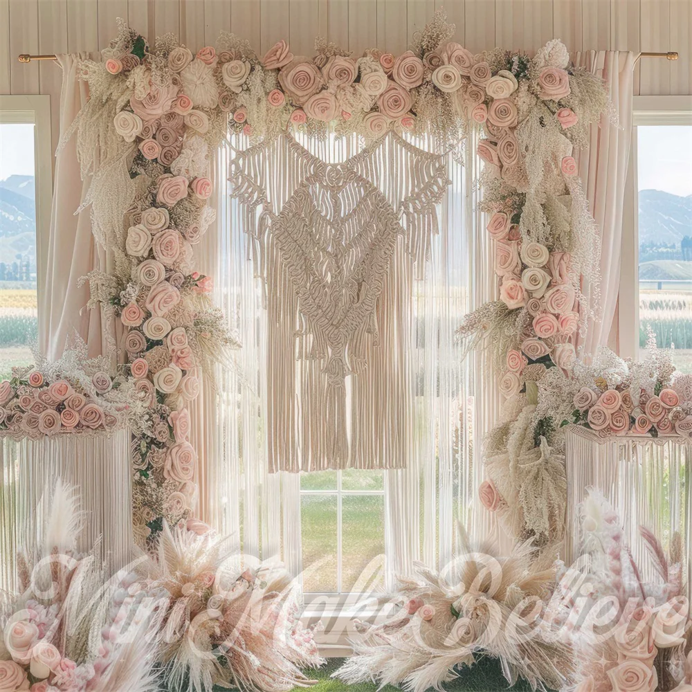 Kate Spring Boho Pink Flower Window Wedding Backdrop Designed by Mini MakeBelieve - Image 2
