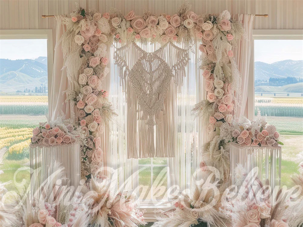 Kate Spring Boho Pink Flower Window Wedding Backdrop Designed by Mini MakeBelieve - Image 3