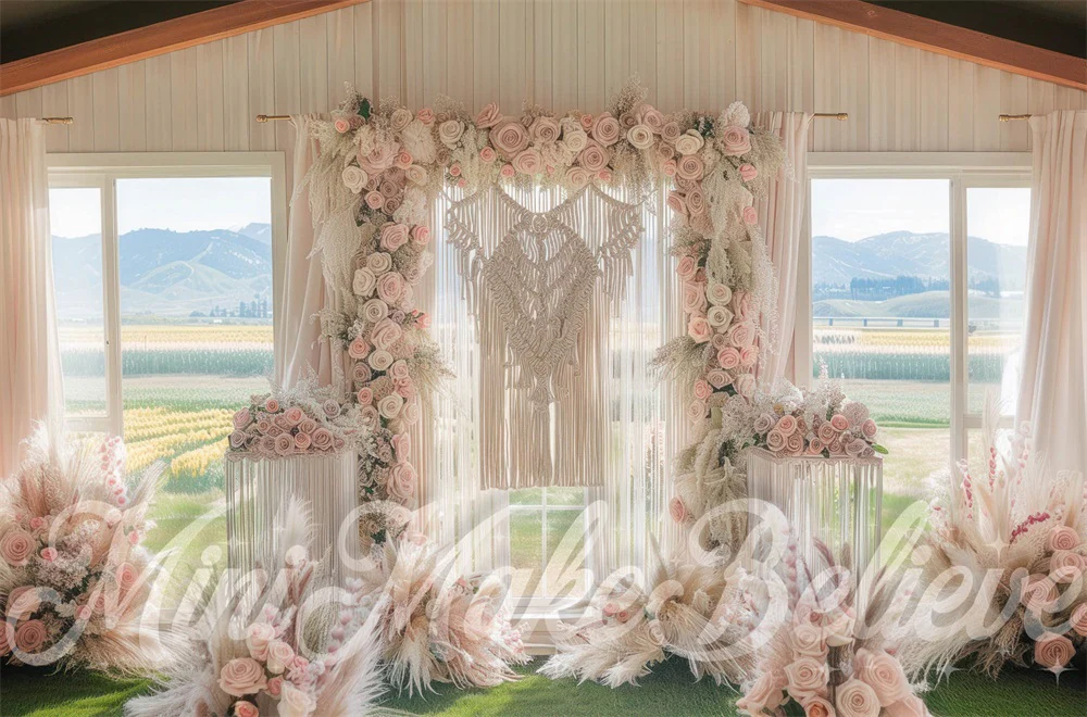 Kate Spring Boho Pink Flower Window Wedding Backdrop Designed by Mini MakeBelieve - Image 4