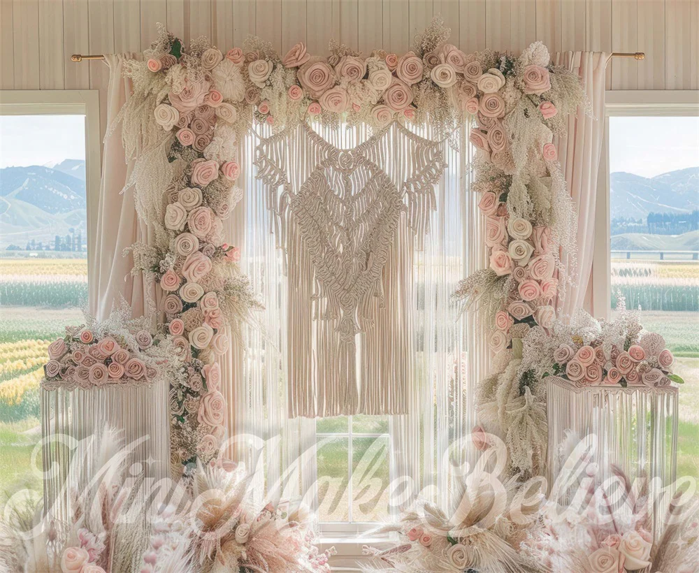 Kate Spring Boho Pink Flower Window Wedding Backdrop Designed by Mini MakeBelieve - Image 5