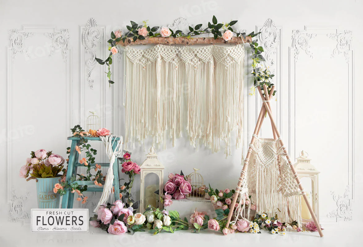 Kate Spring Boho Tent Floral Backdrop for Photography - Image 2