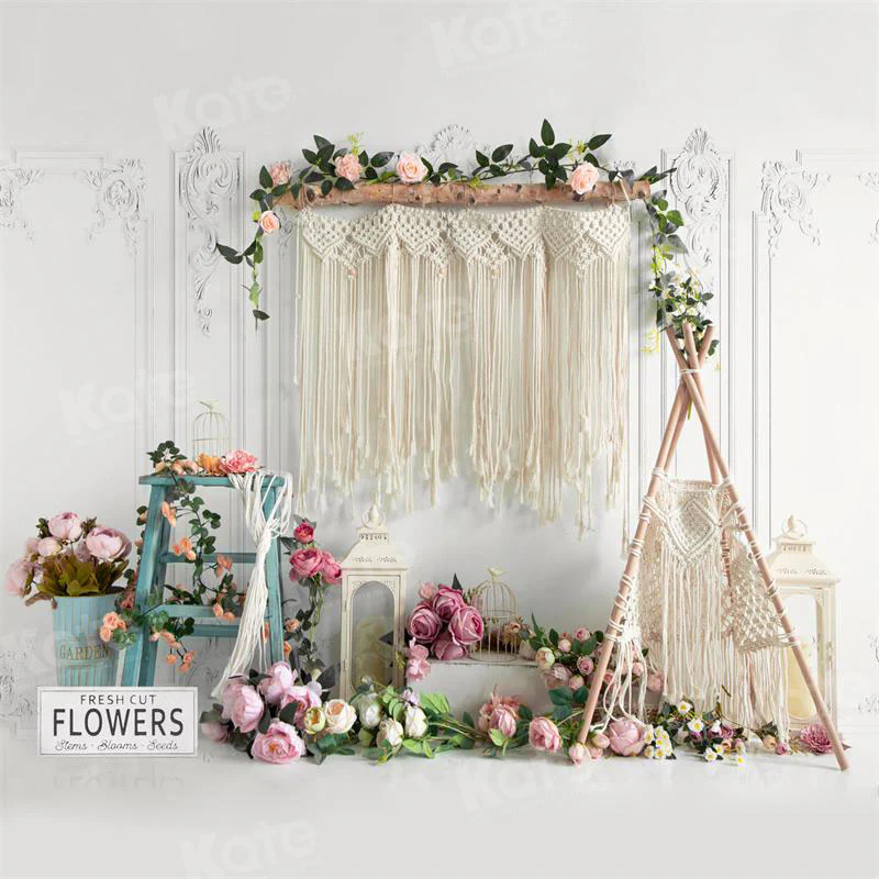 Kate Spring Boho Tent Floral Backdrop for Photography - Image 3