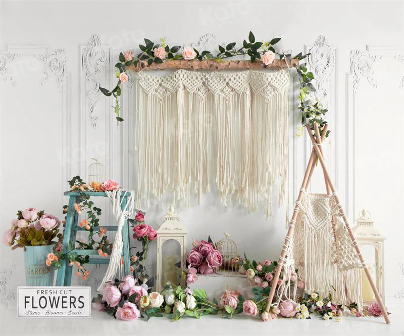 Kate Spring Boho Tent Floral Backdrop for Photography - Image 4