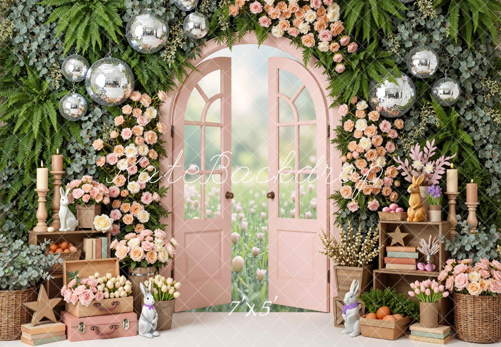 Kate Spring Bunny Floral Arch Door Backdrop Designed by Mini MakeBelieve