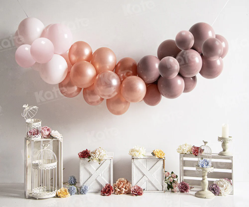 Kate Spring Cake Smash Floral Boho Balloons Backdrop for Photography - Image 3