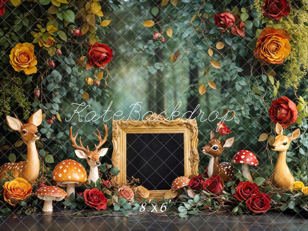 Kate Spring Cake Smash Forest Deer Floral Backdrop Designed by Emetselch - Image 3