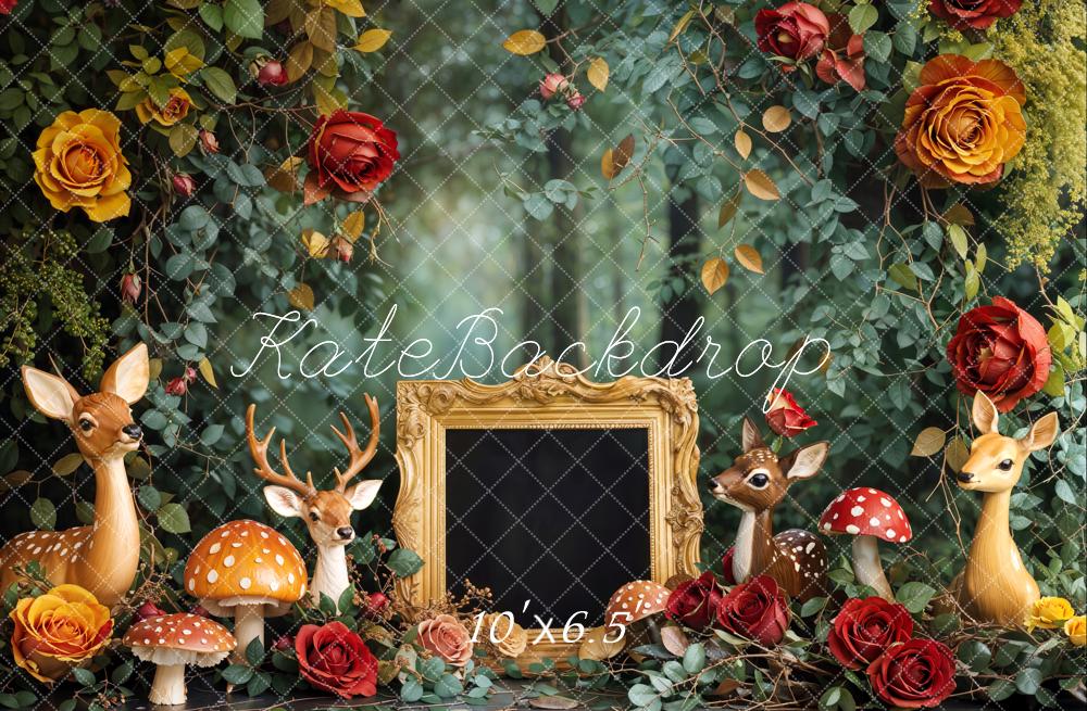 Kate Spring Cake Smash Forest Deer Floral Backdrop Designed by Emetselch - Image 4