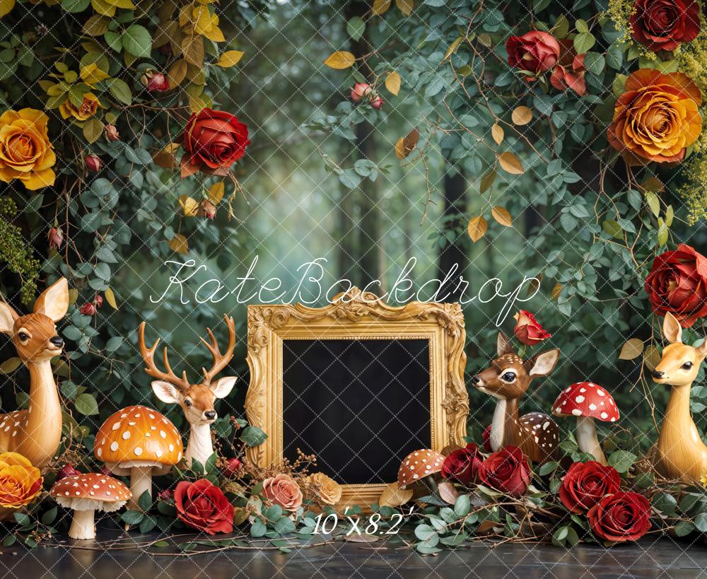 Kate Spring Cake Smash Forest Deer Floral Backdrop Designed by Emetselch - Image 5