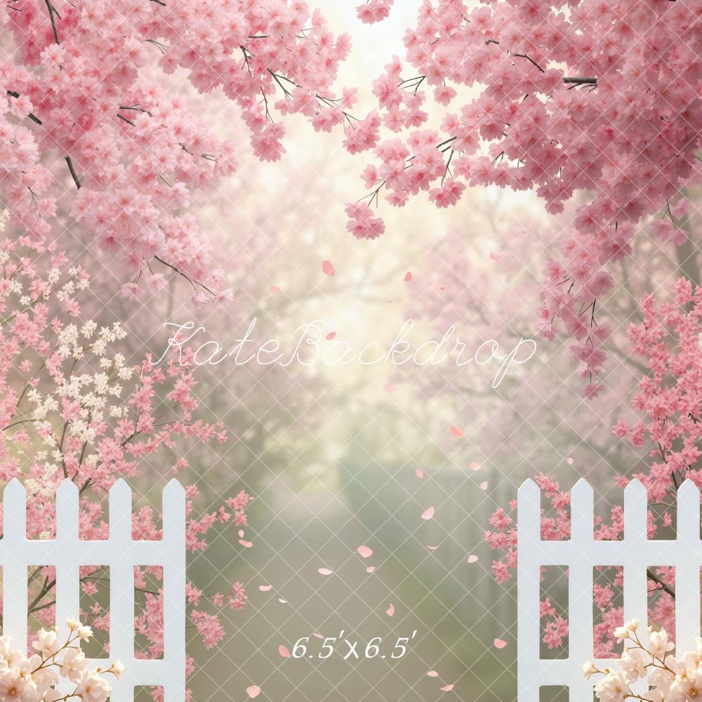 Kate Spring Cherry Blossom White Fence Backdrop Designed by Mini MakeBelieve - Image 2
