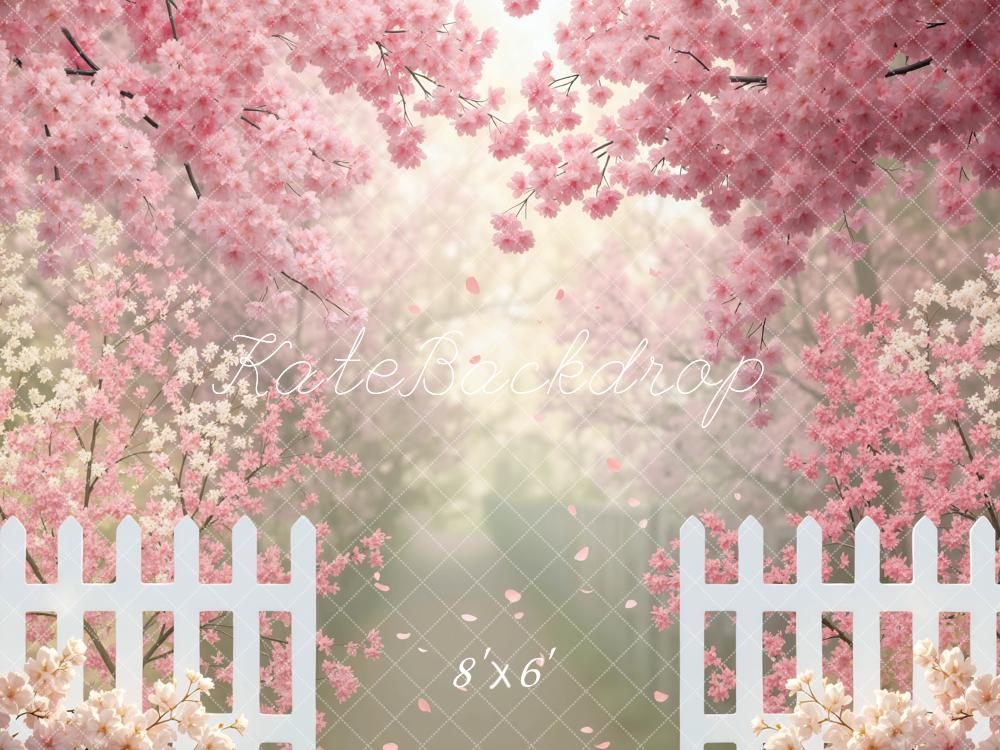 Kate Spring Cherry Blossom White Fence Backdrop Designed by Mini MakeBelieve - Image 3