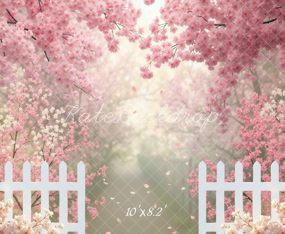 Kate Spring Cherry Blossom White Fence Backdrop Designed by Mini MakeBelieve - Image 6