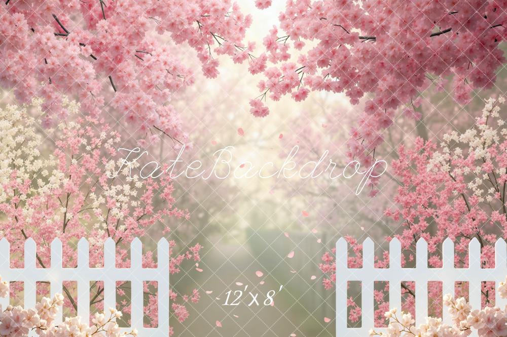 Kate Spring Cherry Blossom White Fence Backdrop Designed by Mini MakeBelieve - Image 8