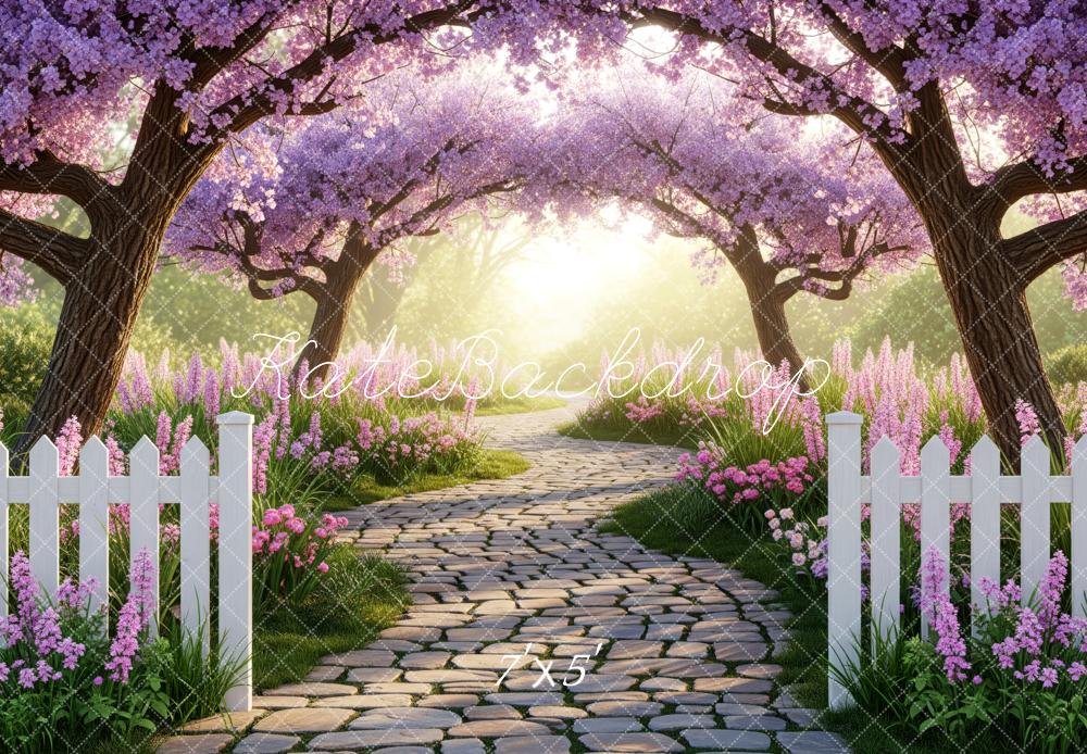 Kate Spring Cobblestone Path Pink Blossoms Backdrop Designed by Patty Robert