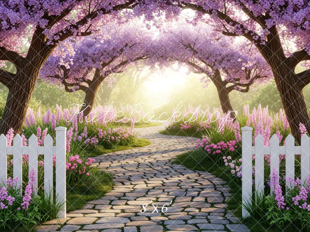 Kate Spring Cobblestone Path Pink Blossoms Backdrop Designed by Patty Robert - Image 3