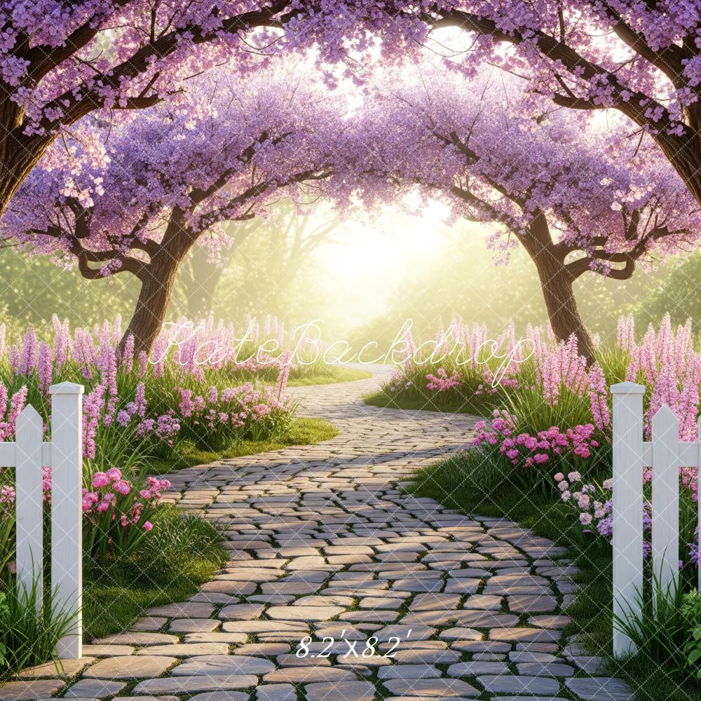 Kate Spring Cobblestone Path Pink Blossoms Backdrop Designed by Patty Robert - Image 5