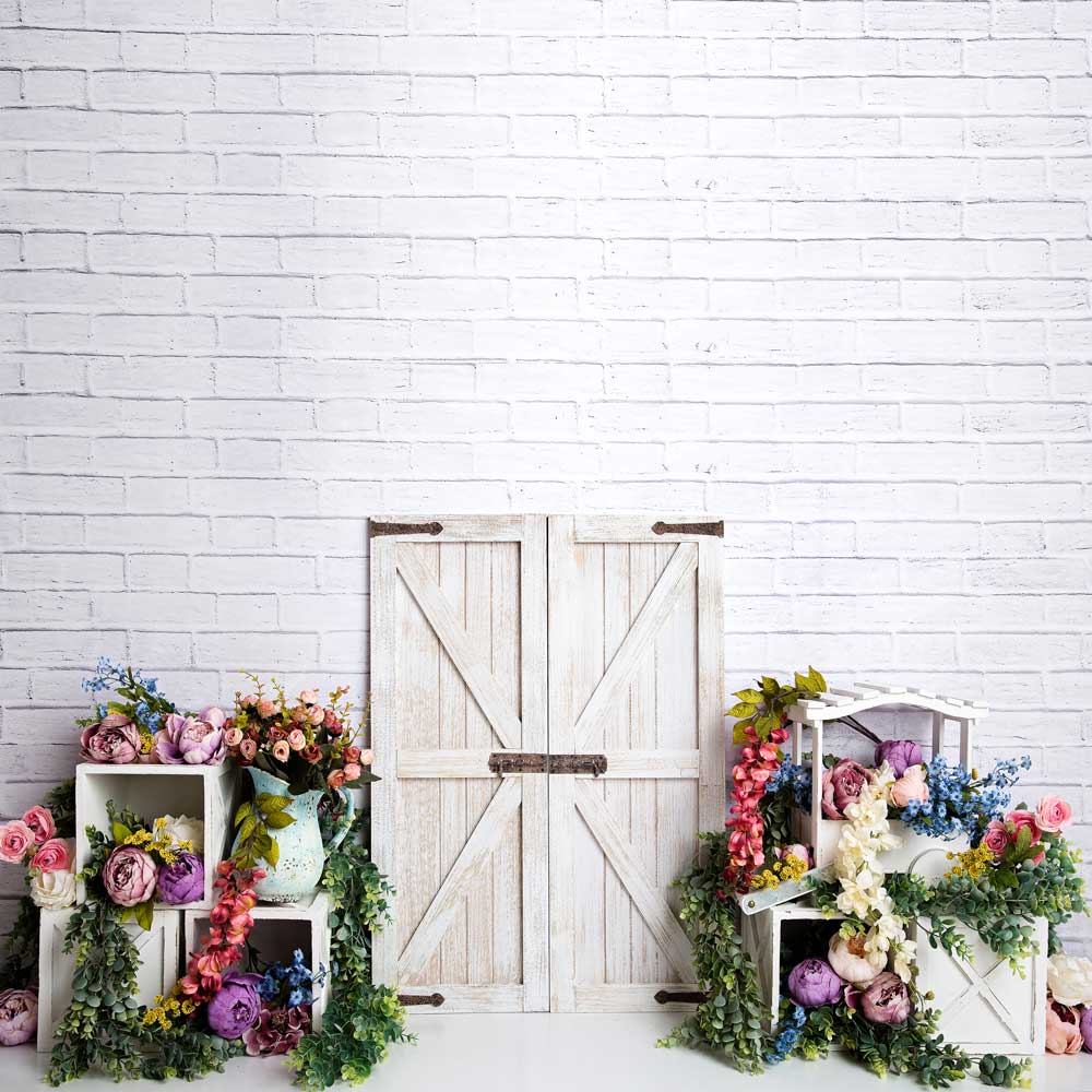 Kate Spring Colorful Flowers Barn Door Backdrop Designed by Megan Leigh Photography - Image 3