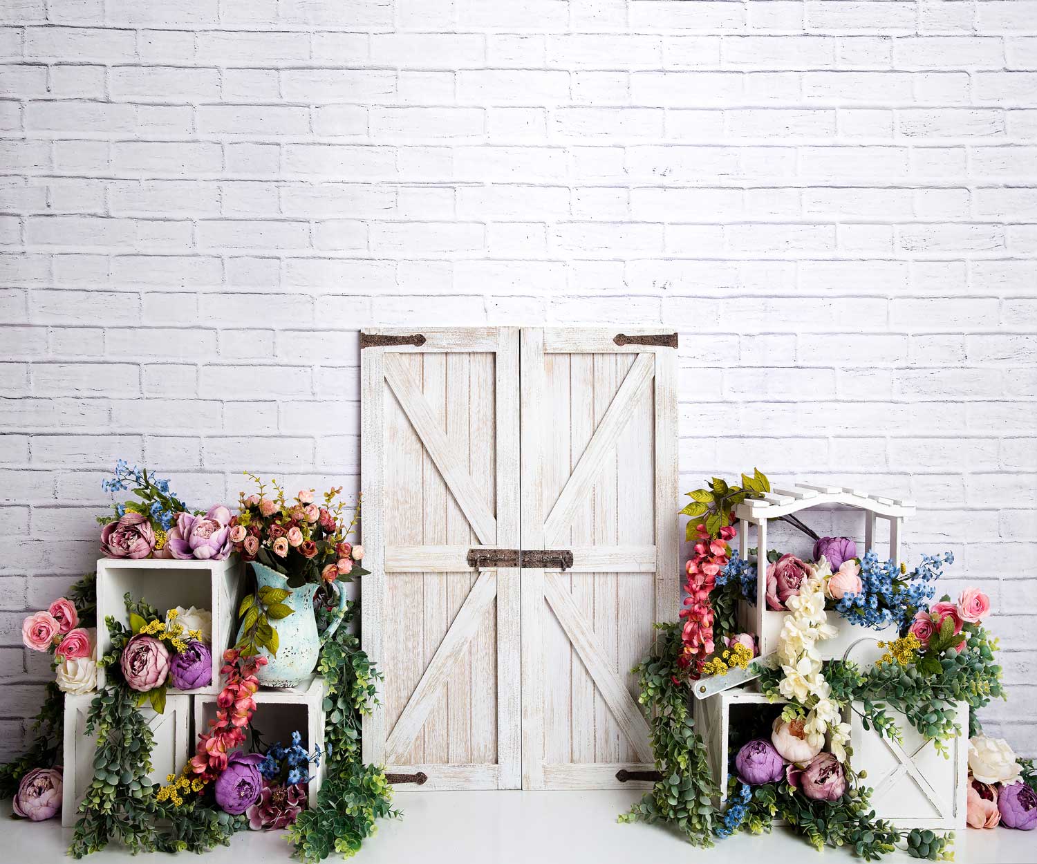 Kate Spring Colorful Flowers Barn Door Backdrop Designed by Megan Leigh Photography - Image 4