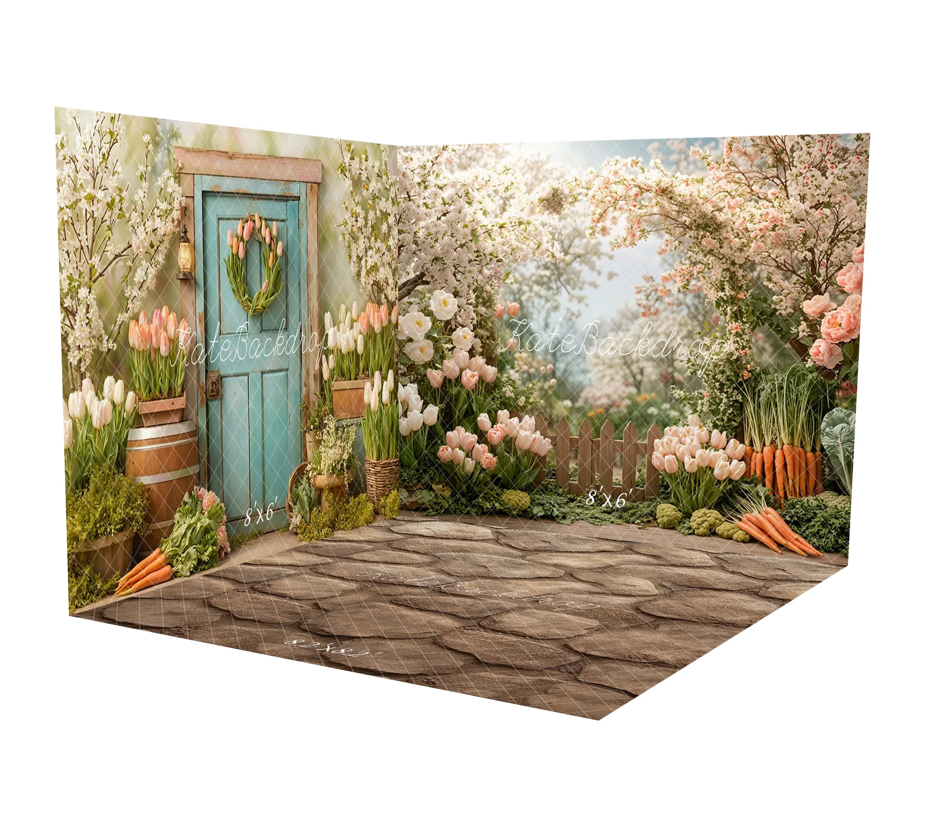 Kate Spring Easter Tulips Carrots Garden Fence Room Set - Image 2