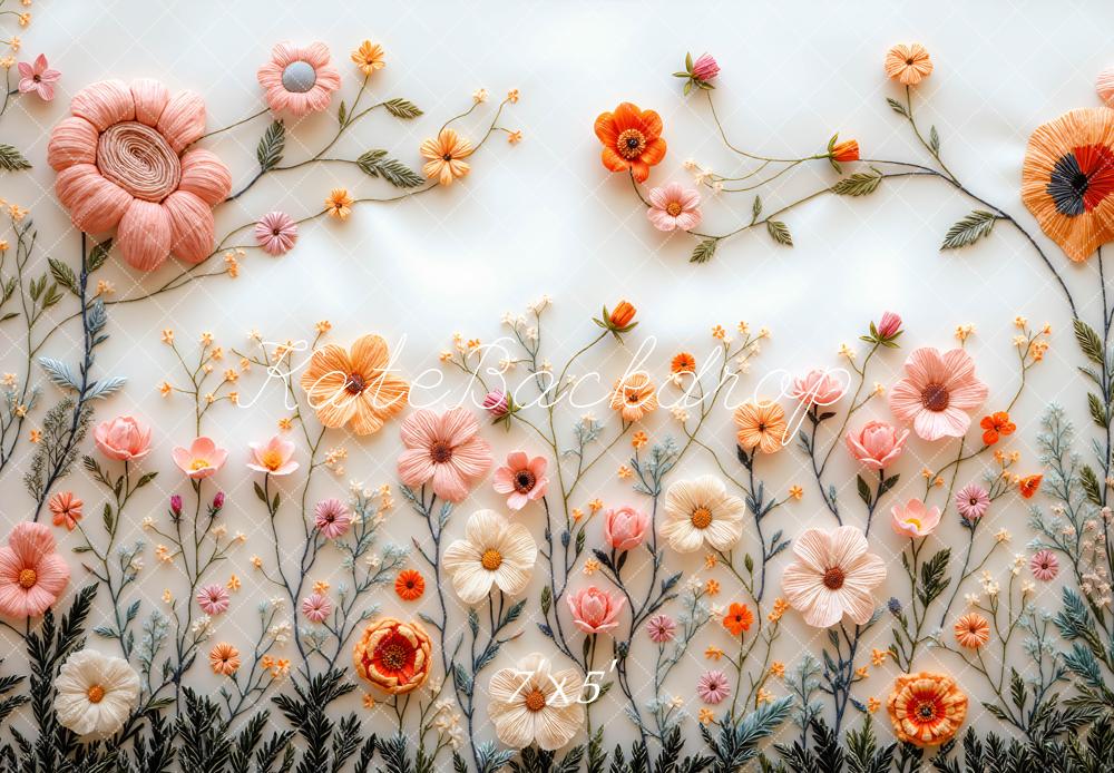 Kate Spring Embroidered Flower White Backdrop Designed by Mini MakeBelieve - Image 2