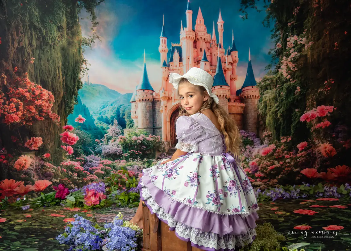 Kate Spring Fantasy Forest Flower Castle Backdrop+Pink Rose Stone Floor Backdrop - Image 3