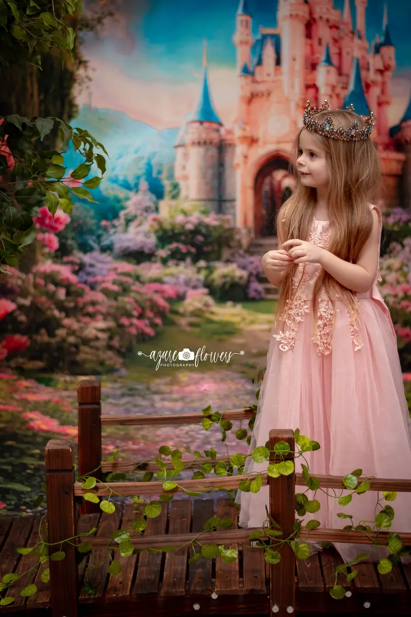 Kate Spring Fantasy Forest Flower Castle Backdrop+Pink Rose Stone Floor Backdrop - Image 4