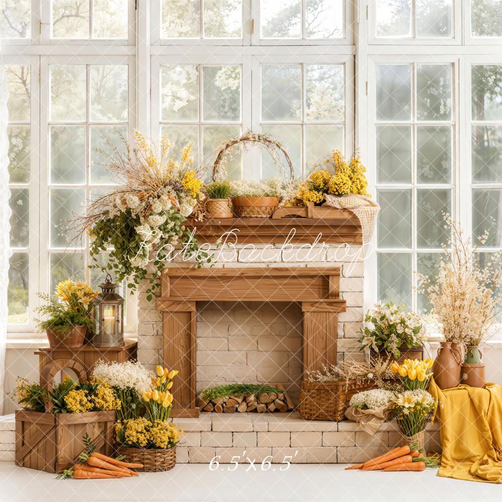 Kate Spring Fireplace Floral Carrots Window Backdrop Designed by Emetselch - Image 2