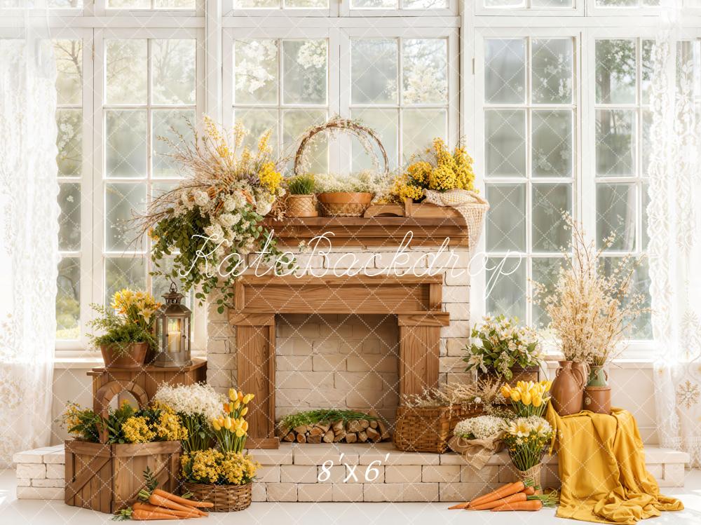 Kate Spring Fireplace Floral Carrots Window Backdrop Designed by Emetselch - Image 3