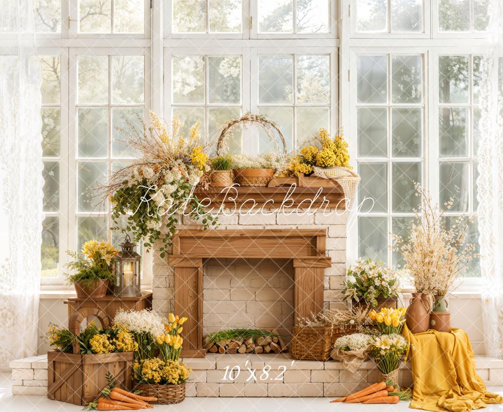 Kate Spring Fireplace Floral Carrots Window Backdrop Designed by Emetselch - Image 6