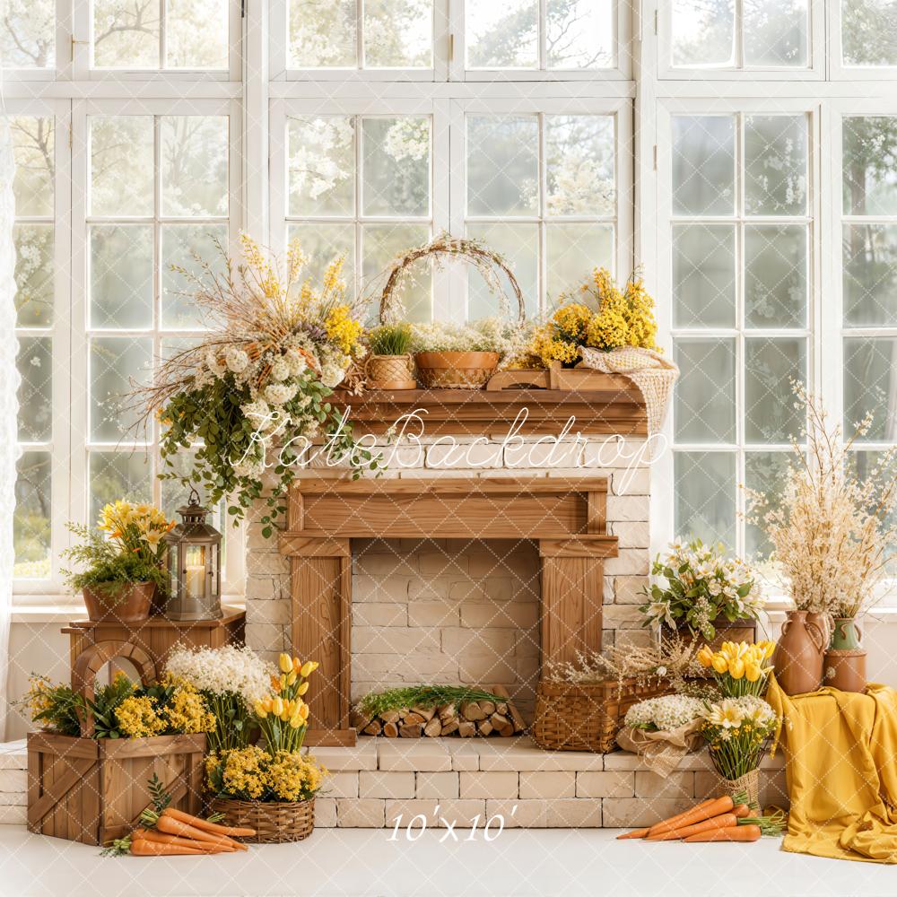 Kate Spring Fireplace Floral Carrots Window Backdrop Designed by Emetselch - Image 7