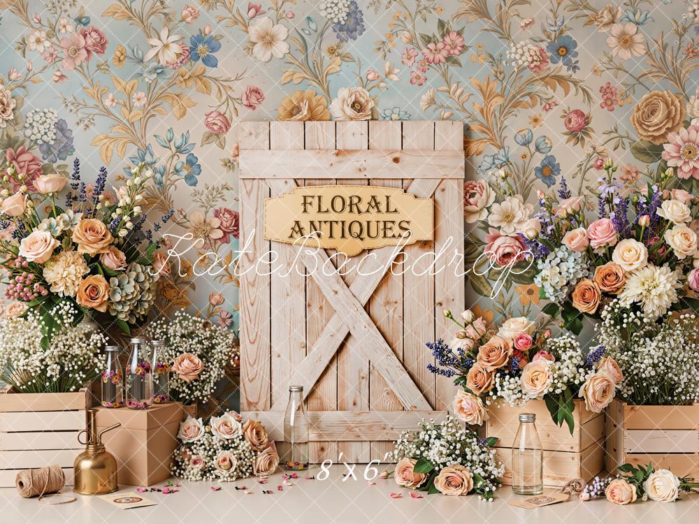 Kate Spring Floral Antiques Vintage Wall Backdrop Designed by Emetselch - Image 3