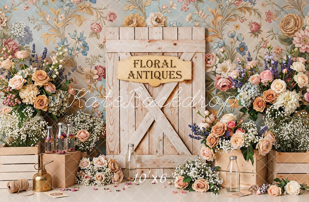 Kate Spring Floral Antiques Vintage Wall Backdrop Designed by Emetselch - Image 4