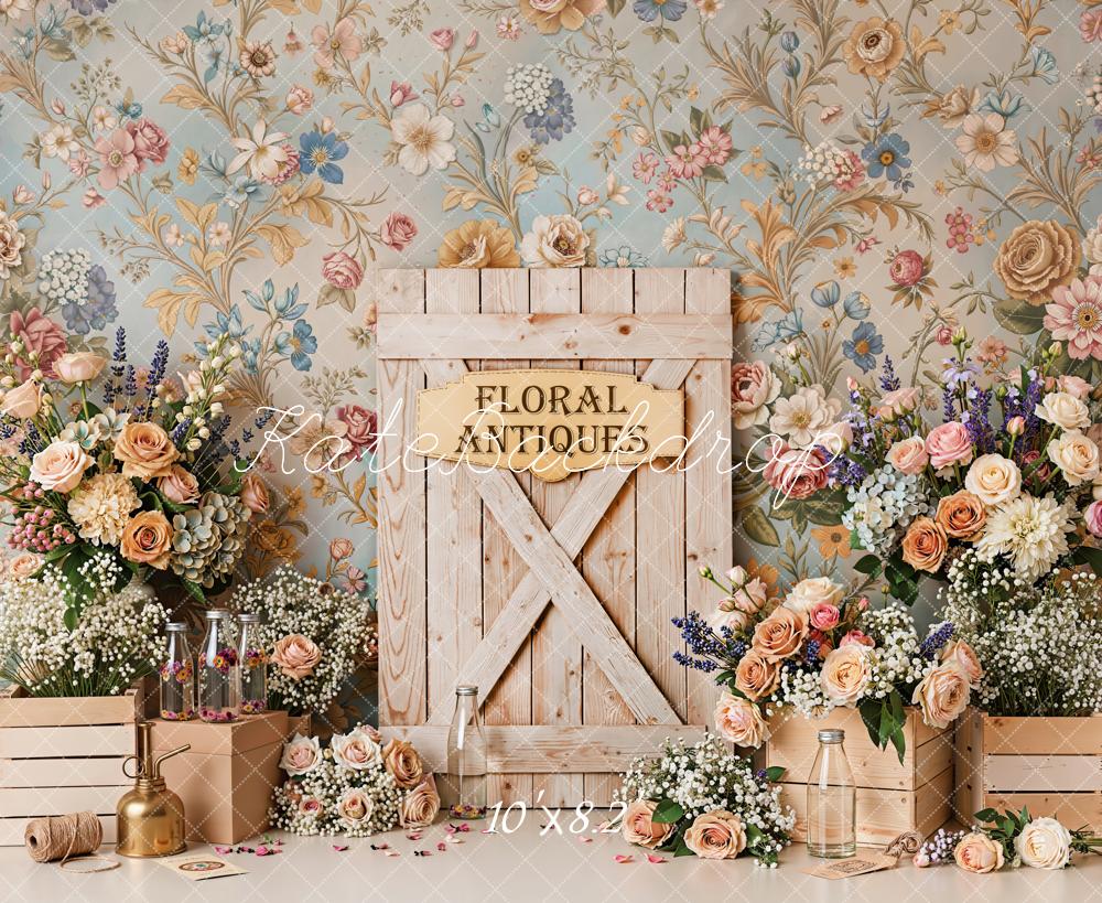Kate Spring Floral Antiques Vintage Wall Backdrop Designed by Emetselch - Image 6