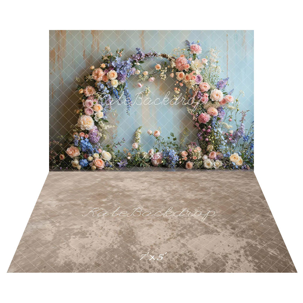 Kate Spring Floral Arch Pastel Backdrop+Abstract Light Brown Beige Floor Backdrop - Image 2