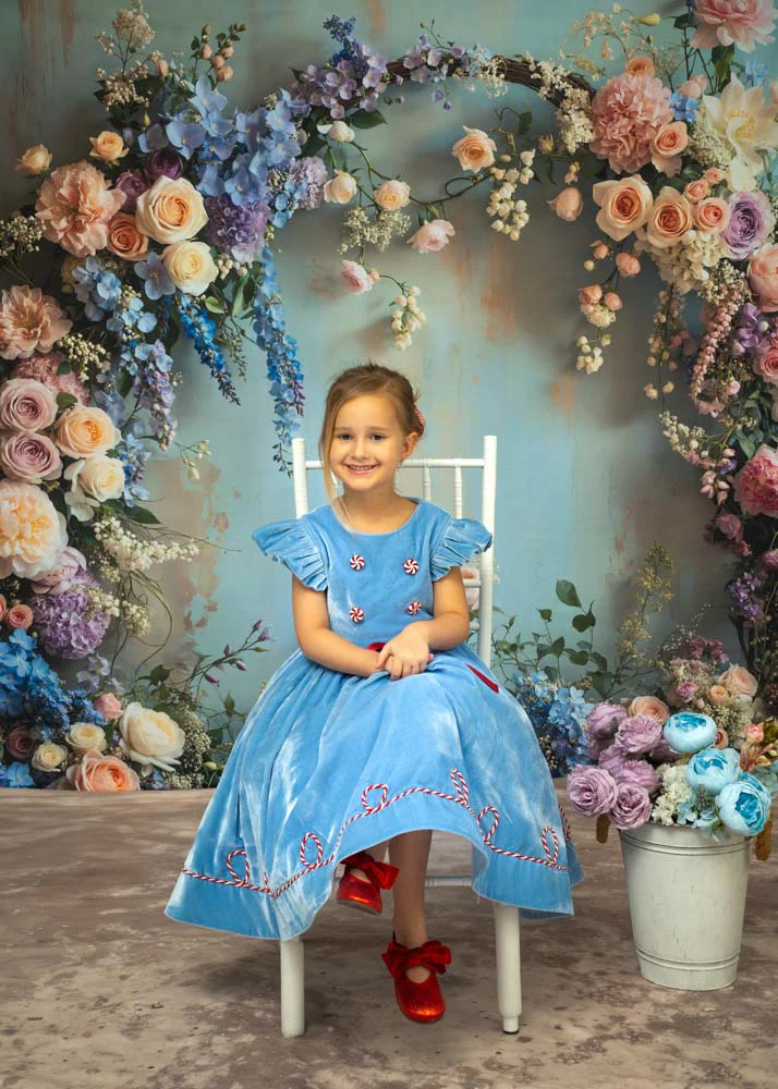 Kate Spring Floral Arch Pastel Backdrop+Abstract Light Brown Beige Floor Backdrop - Image 3